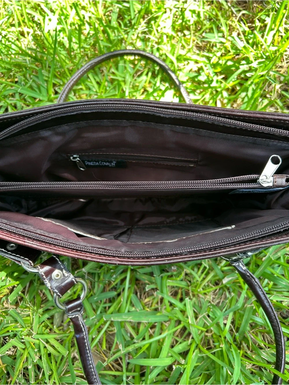 Embossed Leather Satchel in Deep Brown